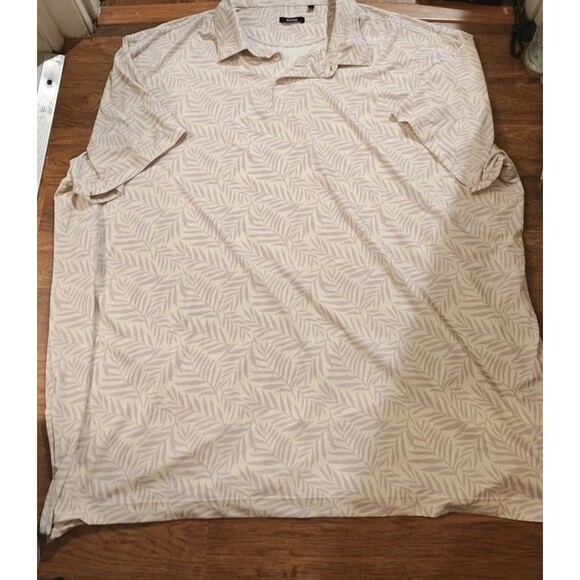Breezy Golf Polo Shirt Mens 5XL White Floral Palms Casual Performance Stretch - Picture 1 of 7